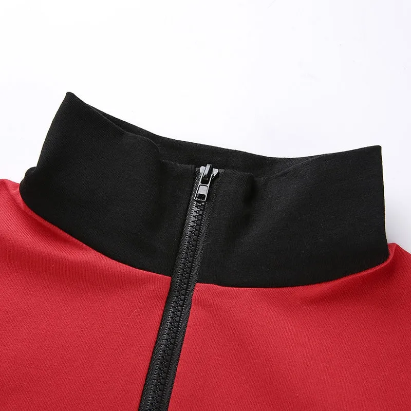 Women's Casual Spandex Long-Sleeved Crop Top With Zipper