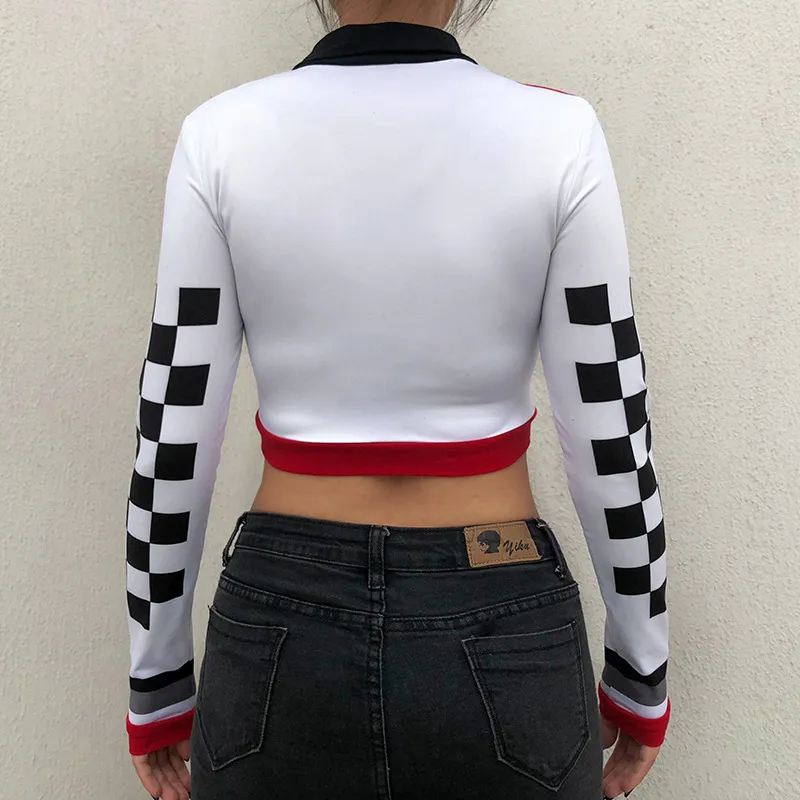 Women's Casual Spandex Long-Sleeved Crop Top With Zipper