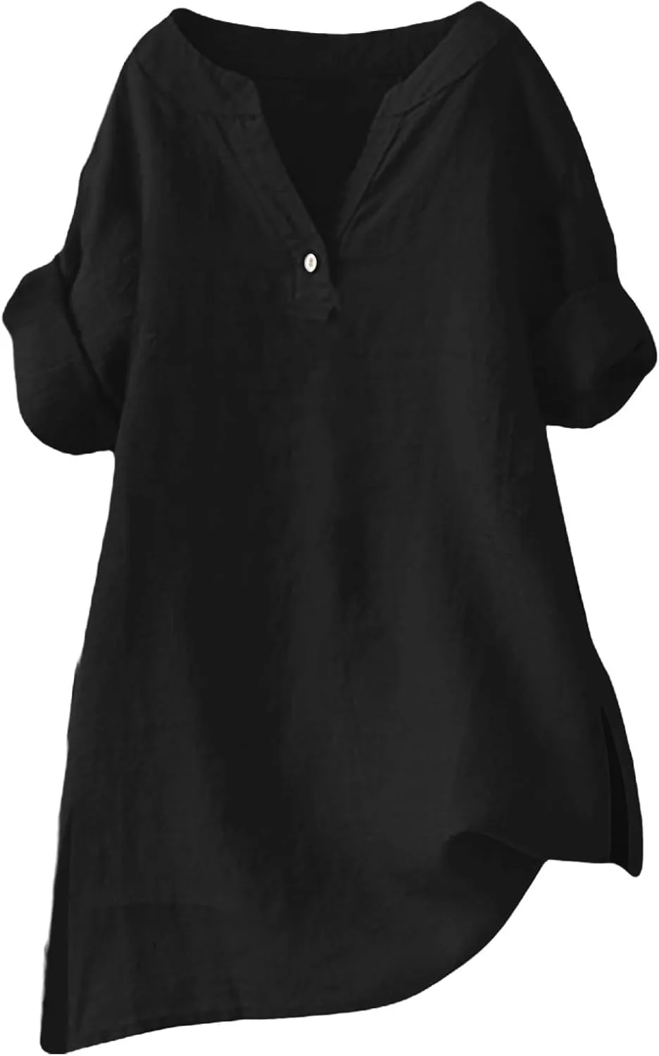 Womens Linen Tops 2025 Cotton Loose fit v-Neck Summer Shirts Oversized Fashion Trendy Soft Plus Size Tshirts