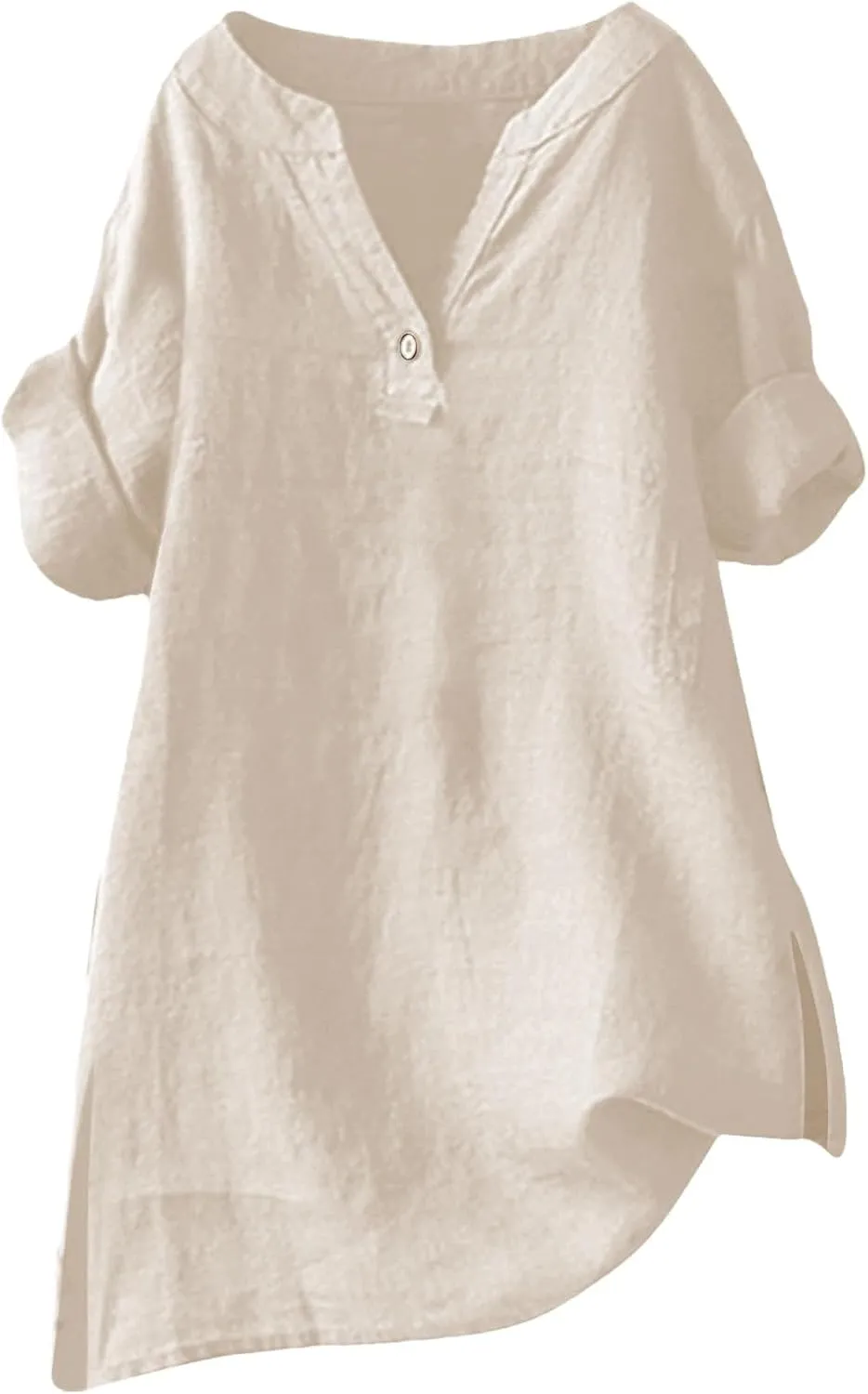 Womens Linen Tops 2025 Cotton Loose fit v-Neck Summer Shirts Oversized Fashion Trendy Soft Plus Size Tshirts