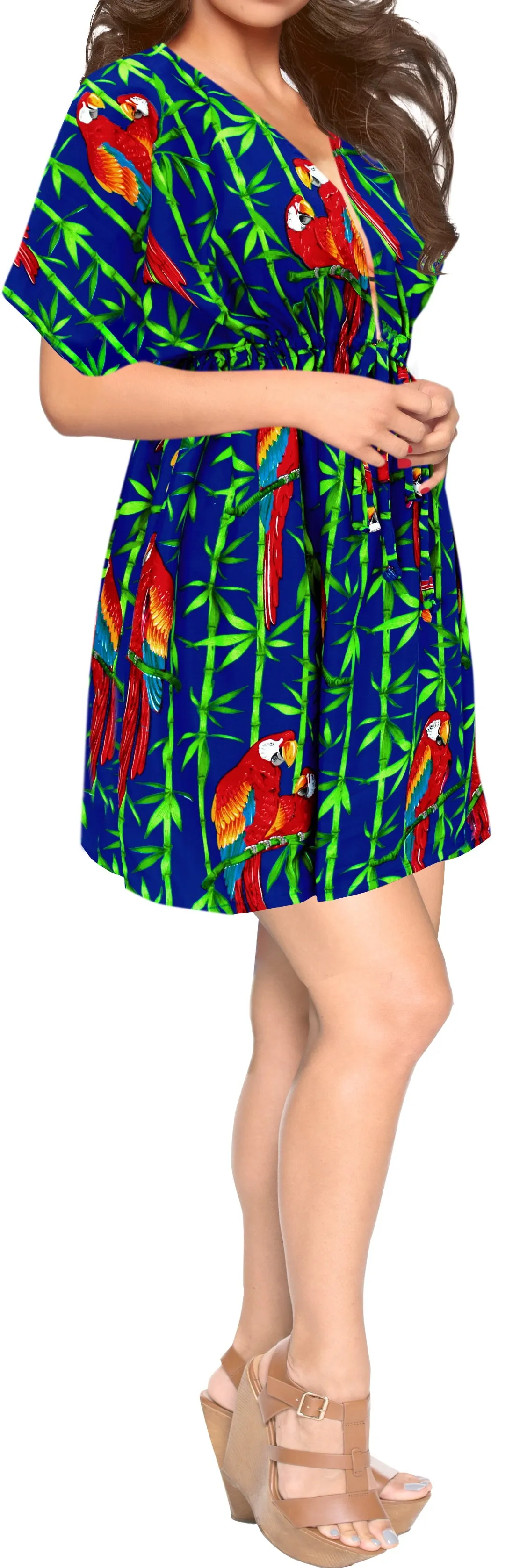 Women's Parrot Swimwear Swimsuit Bikini Cover up Loose Drawstring One Size R_Blu
