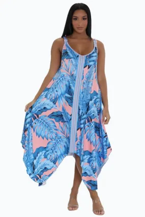 Women's Printed Dress/ Beach Coverup Asymmetric Hem