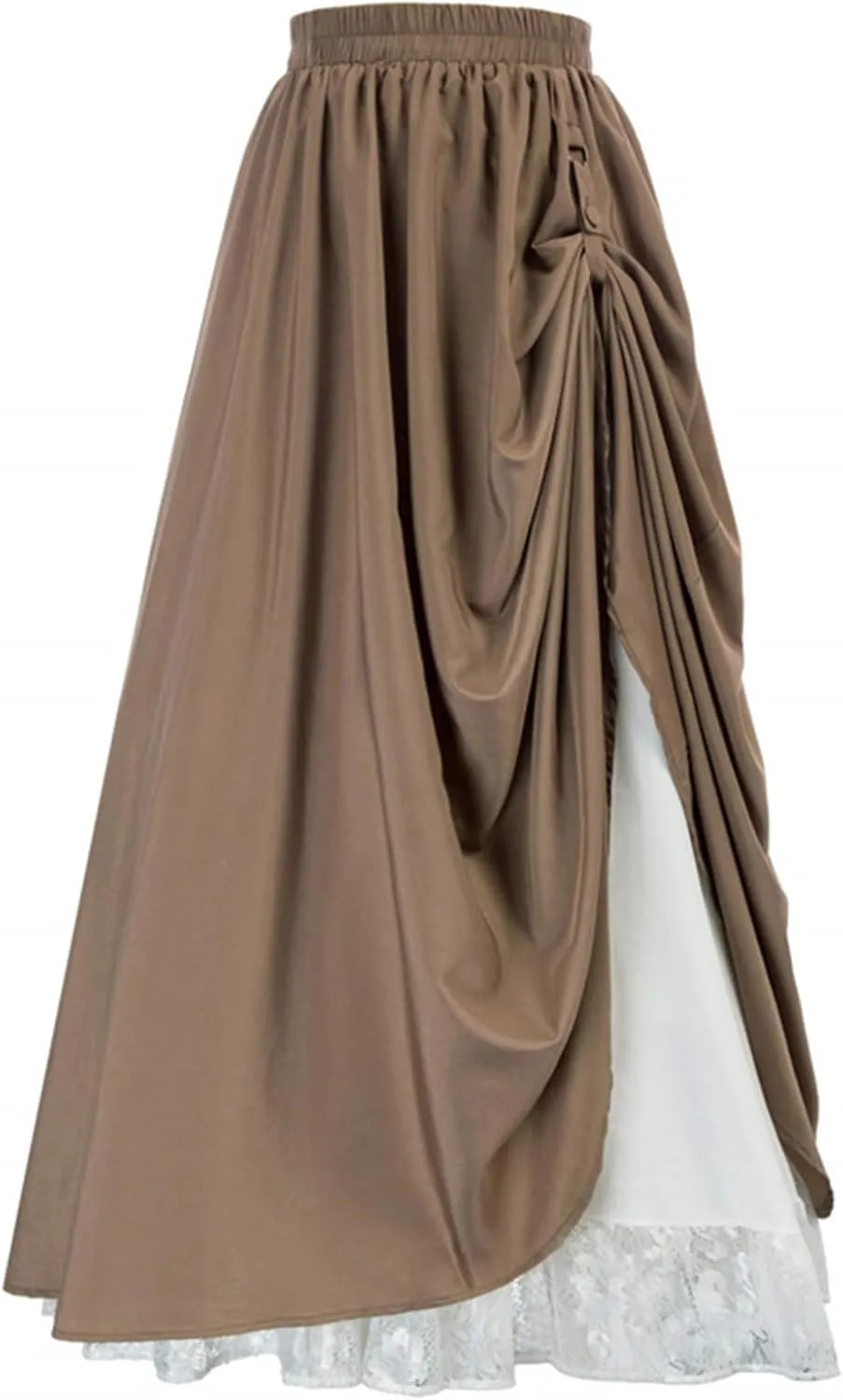 Women's Renaissance Skirt Victorian Peasant Double-Layer Maxi Long Skirts Casual Elastic Waisted Skirt Retro Costumes