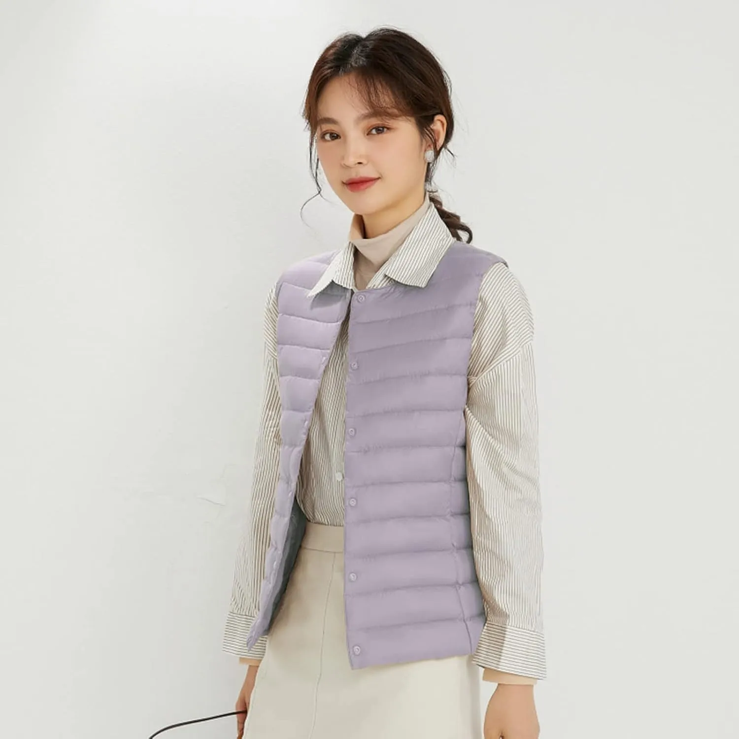 Women's Round Neck Puffer Vest Crewneck Winter Quilted Down Vest Trendy Lightweight Thicken Warm Bubble Gilet Tank