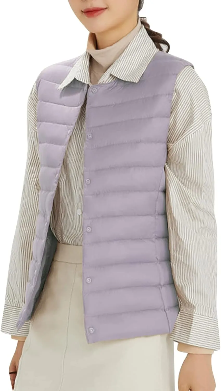 Women's Round Neck Puffer Vest Crewneck Winter Quilted Down Vest Trendy Lightweight Thicken Warm Bubble Gilet Tank