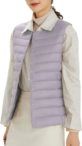 Women's Round Neck Puffer Vest Crewneck Winter Quilted Down Vest Trendy Lightweight Thicken Warm Bubble Gilet Tank