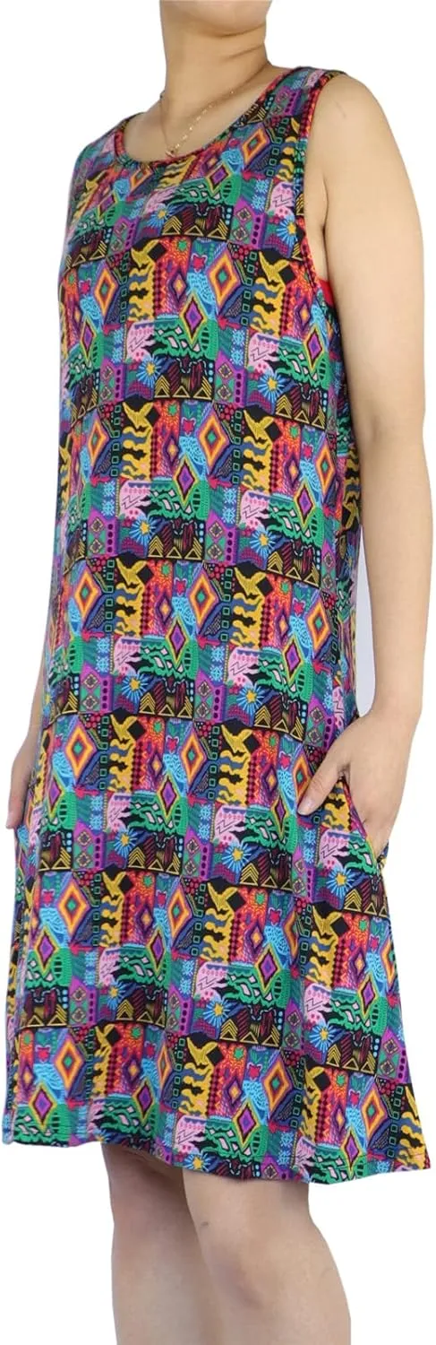 Women's Summer Beach Dress Floral Casual Boho Sleeveless Sling Midi Swing Sundress with Pockets