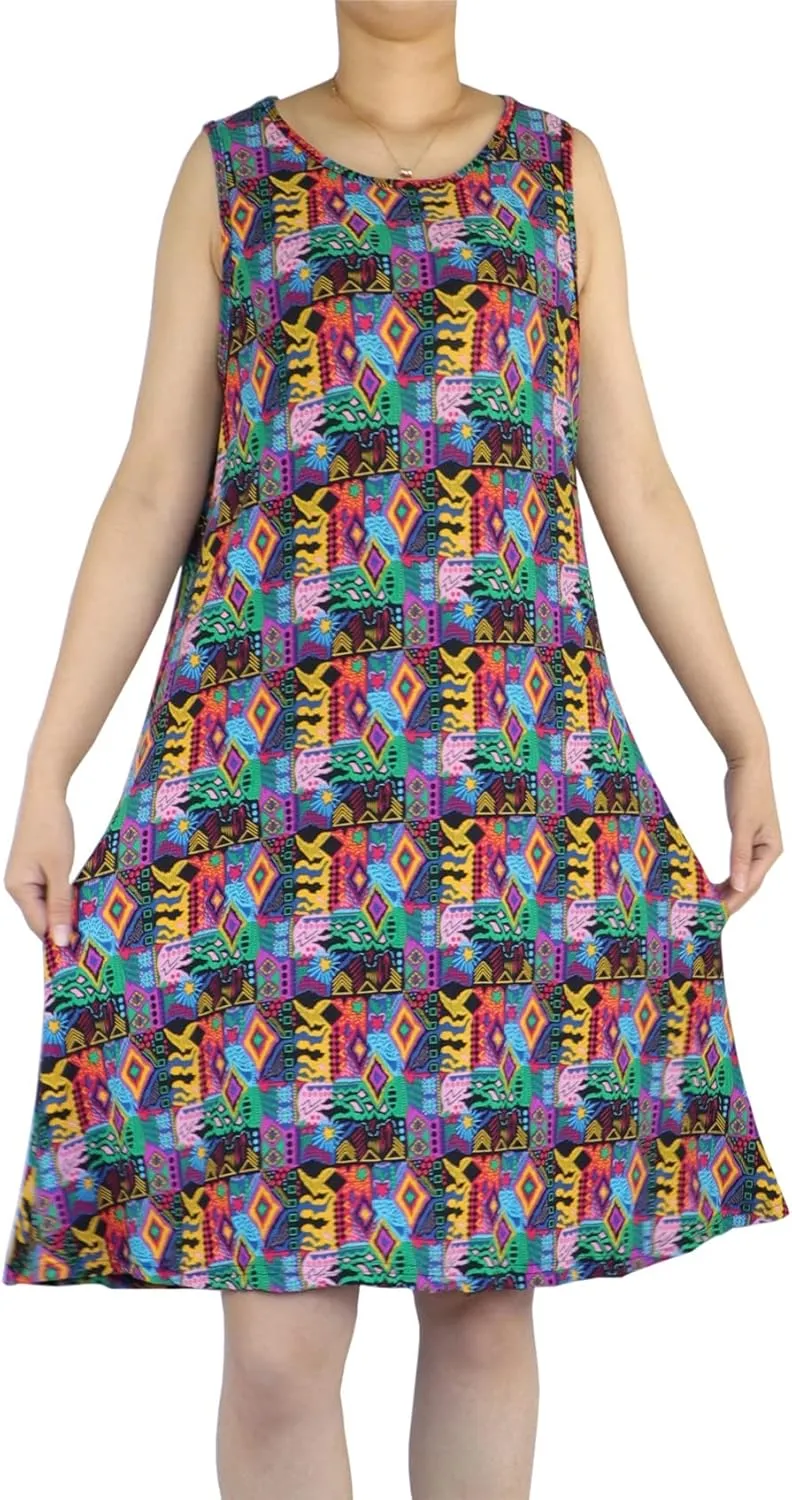Women's Summer Beach Dress Floral Casual Boho Sleeveless Sling Midi Swing Sundress with Pockets