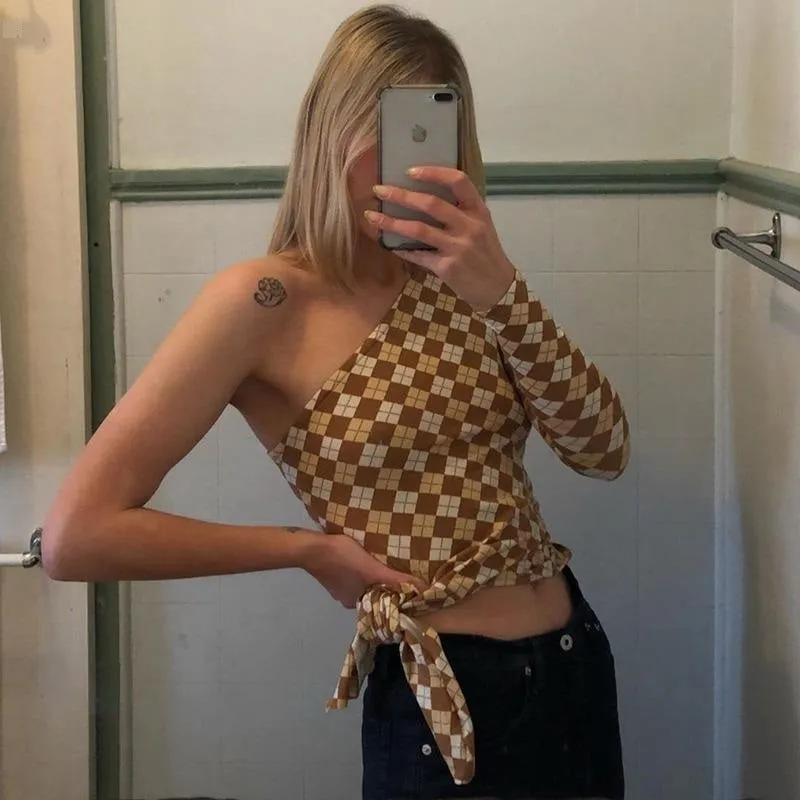 Women's Summer Casual Asymmetrical One-Shoulder Crop Top