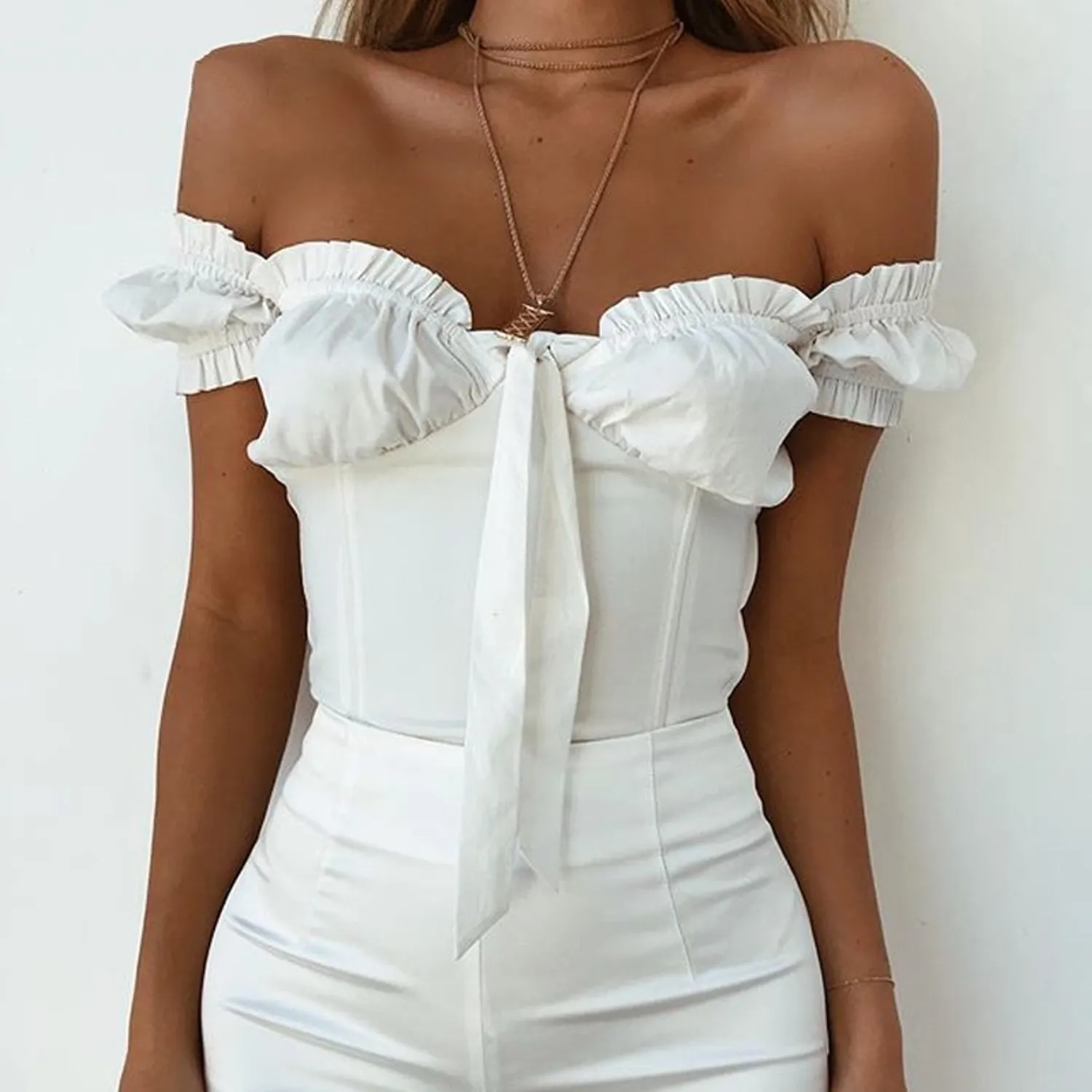 Women's Summer Casual Off Shoulder Crop Top