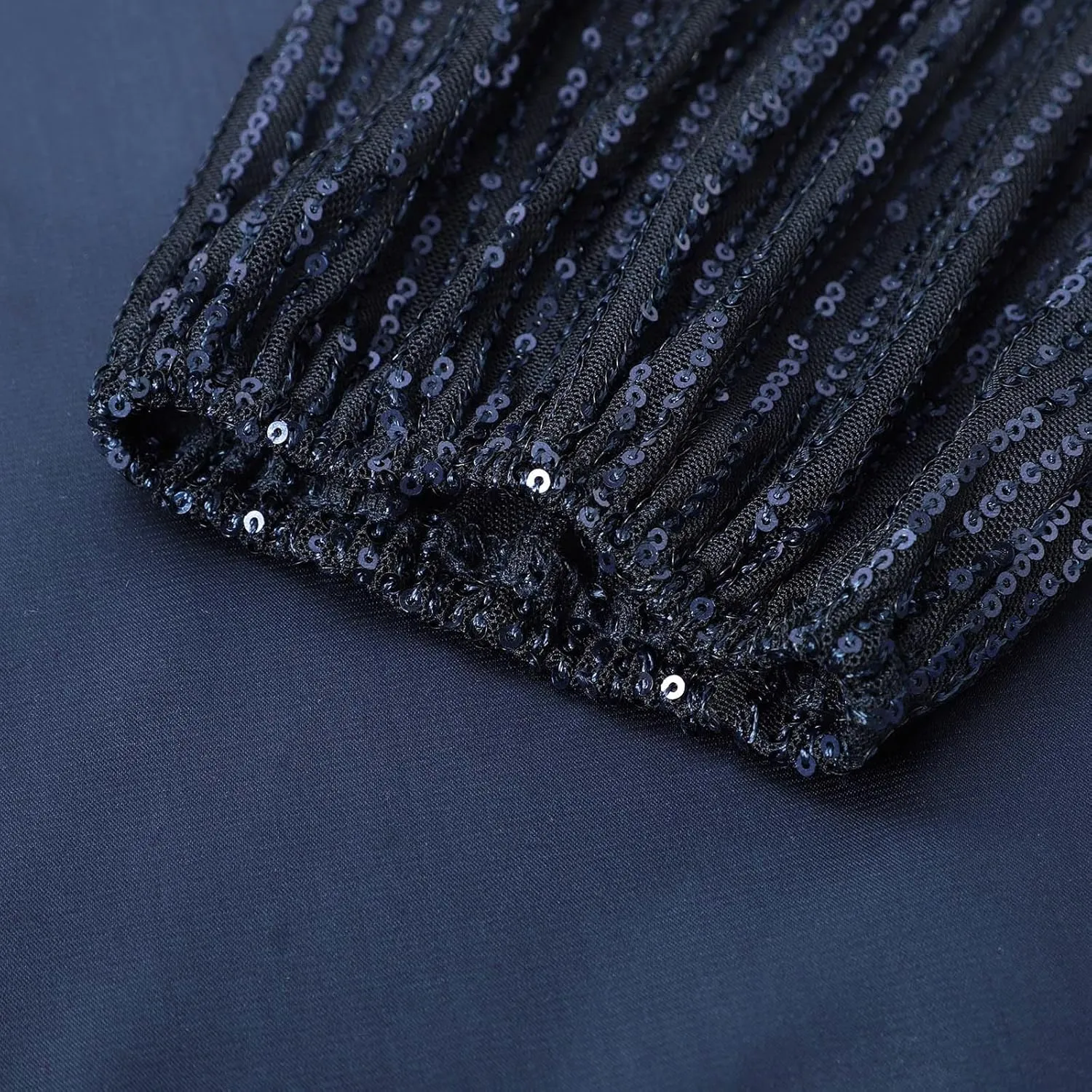 Women's Sweet Long Sleeved Round Neck Stitching Sequined Tie Mini Skirt Sweater for Sleeveless Dress