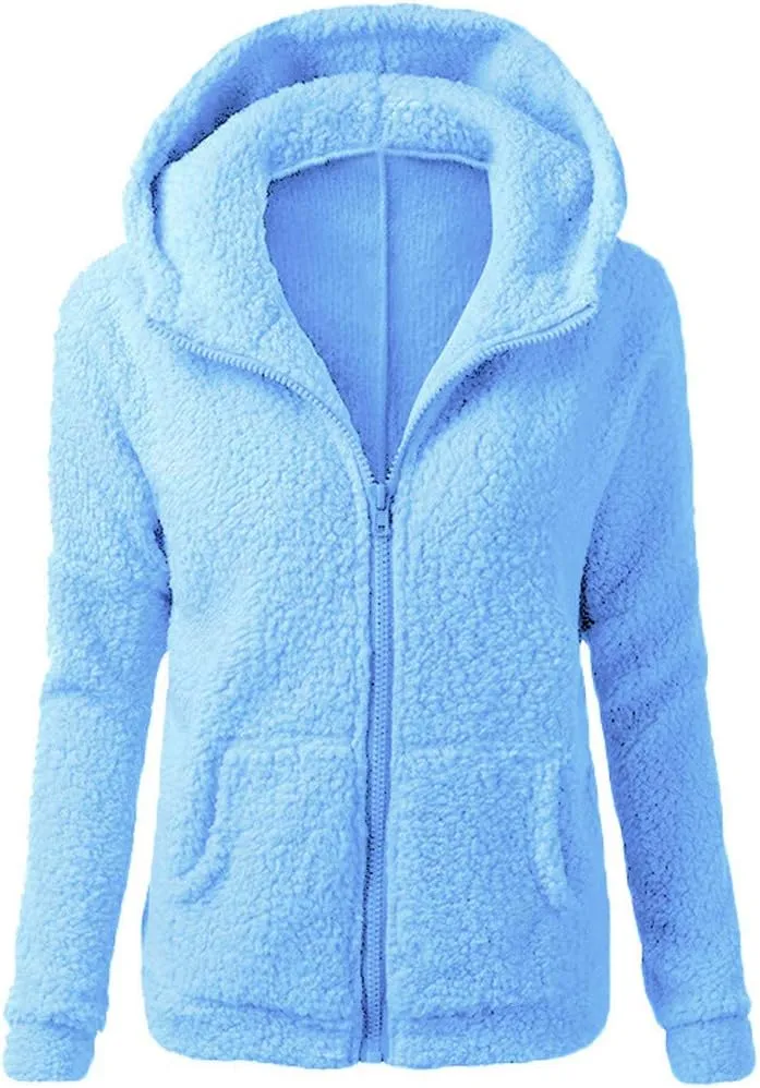 Womens Zip Up Hoodies Lightweight Fleece Lined Fall Winter Coats Comfy Warm Soft Sherpa Jackets Outwear with Pockets