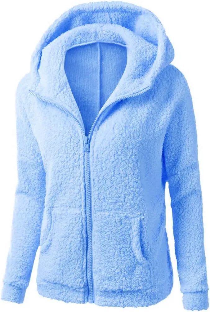 Womens Zip Up Hoodies Lightweight Fleece Lined Fall Winter Coats Comfy Warm Soft Sherpa Jackets Outwear with Pockets