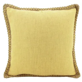 Yellow Jute Edge Linen Cushion - 50cm x 50cm