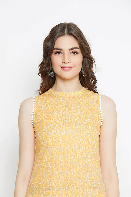 Yellow Lace Cotton Kurta Palazzo - Set of 2