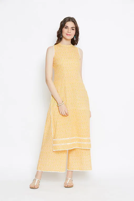Yellow Lace Cotton Kurta Palazzo - Set of 2