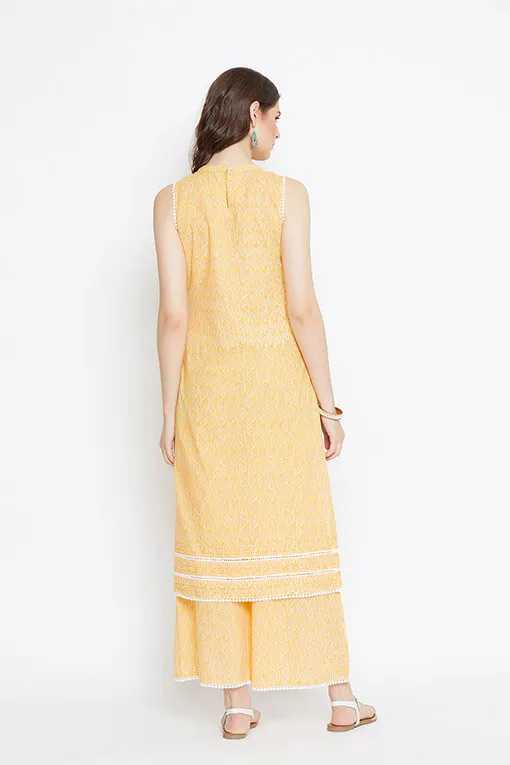 Yellow Lace Cotton Kurta Palazzo - Set of 2