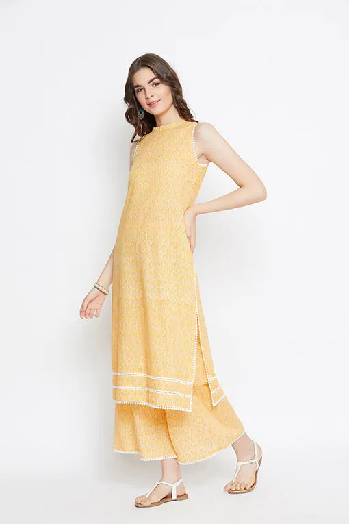Yellow Lace Cotton Kurta Palazzo - Set of 2